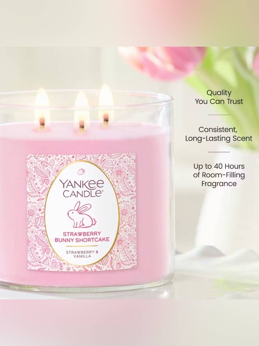 Yankee Candle Strawberry Bunny Shortcake - 3 Wick - Picture 2 of 5